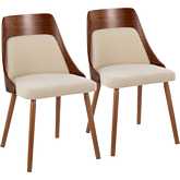 Anabelle Dining Accent Chair in Walnut Wood & Cream Fabric (Set of 2)